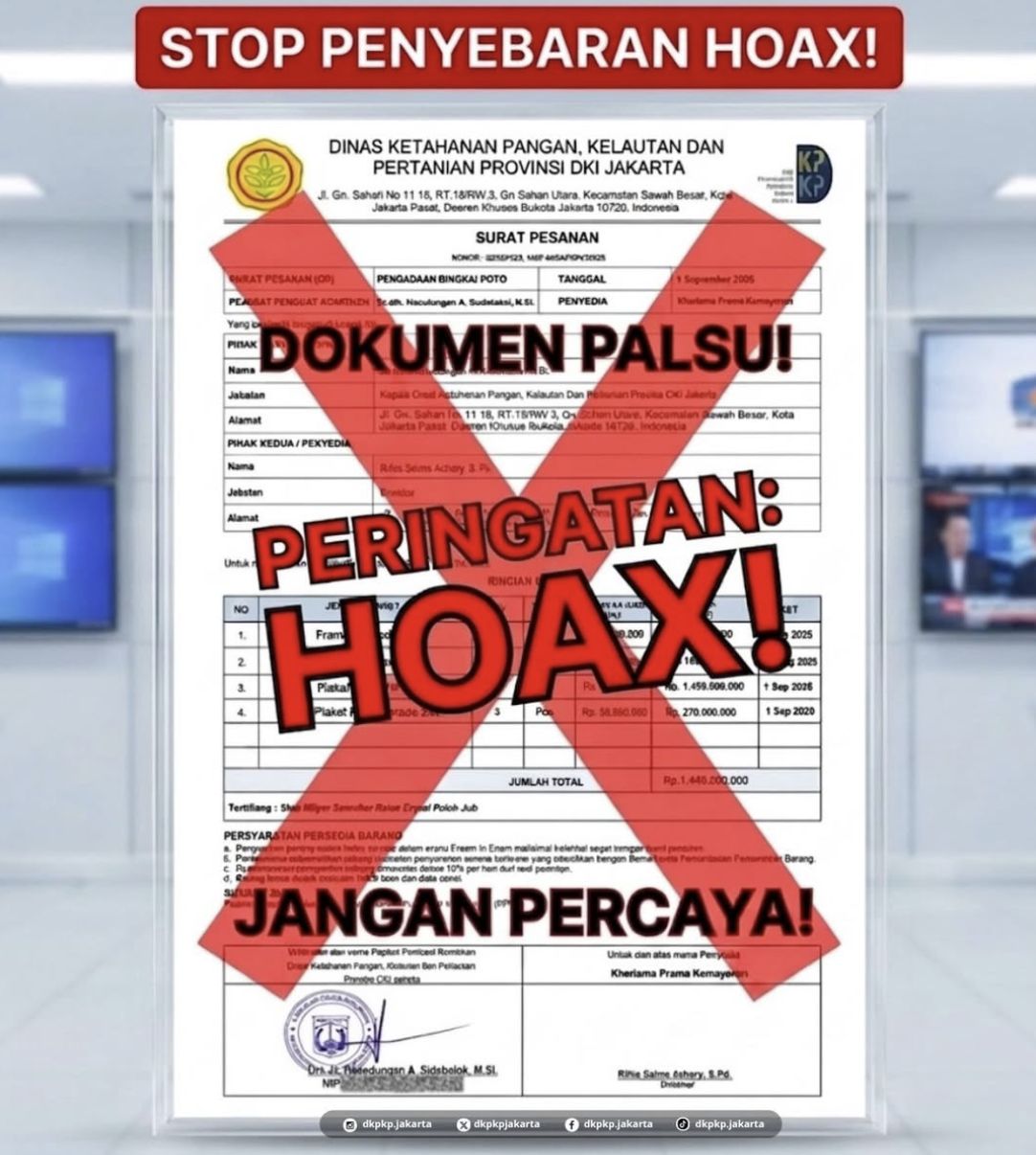 Dinas KPKP DKI Jakarta Tegaskan Dokumen Surat Pesanan yang Beredar adalah Hoaks